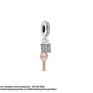 925 Sterling Silver Dangle Two tone Padlock and Key Rose Gold Plated  Charm. Pandora Compatible