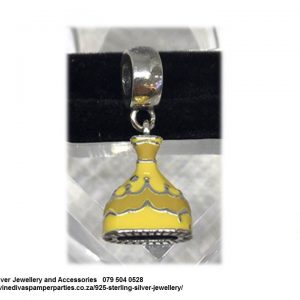 925 Sterling Silver Bell Beauty and The Beast Dangle Yellow Enamel Detail Charm. Pandora Compatible 