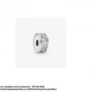 925 Sterling Silver Clear Cubic Cz detail Charm Clip . Pandora Compatible