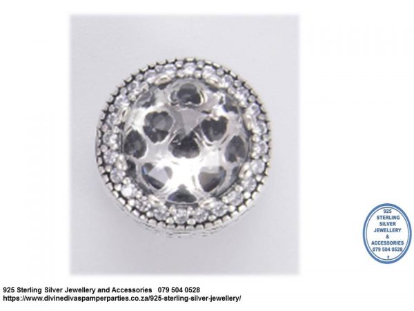 925 Sterling Silver Clear Cubic cz Detail  Charm Bead. Pandora Compatible