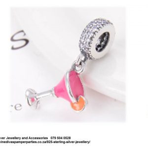 925 Sterling Silver  Enamel Detail Cocktail Glass Drink Dangle Charm. Pandora Compatible 