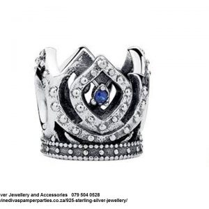 925 Sterling Silver Cz Cubic Detail Princess Queen Cown Tiara Charm. Pandora Compatible