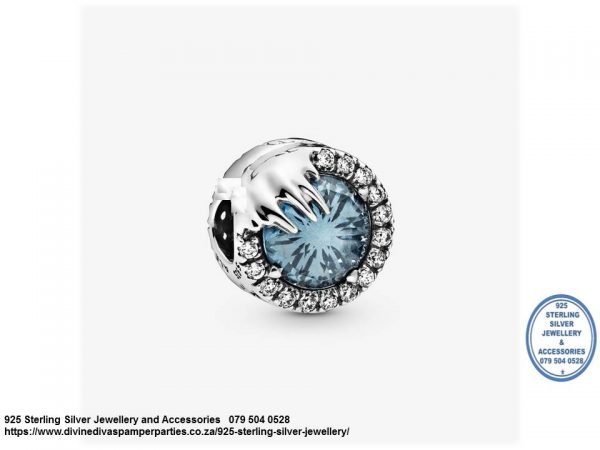 925 Sterling Silver Blue Frozen Charm Bead. Pandora Compatible