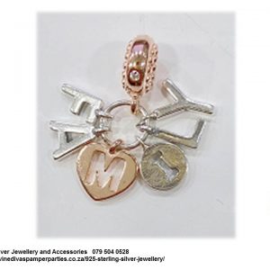 925 Sterling Silver Dangle Drop Two Tone I Love my Family Rose gold Plated Charm. Pandora Compatible