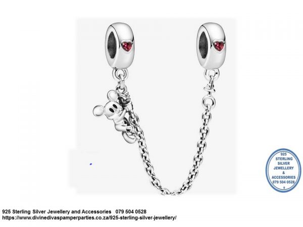 925 Sterling Silver Mickey Mouse Safety Chain. Pandora Compatible