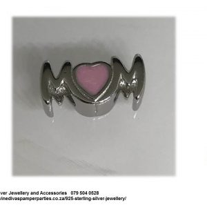925 Sterling Silver Pink Enamel Heart Love Mom Charm Bead. Pandora Compatible 