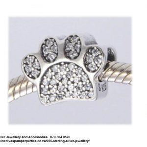 925 Sterling Silver  Cubic Detail Paw Prints Charm Bead. Pandora Compatible 
