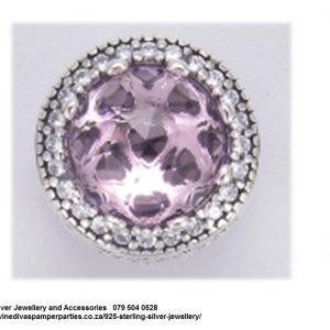 925 Sterling Silver Pink  Cubic cz Detail  Charm Bead. Pandora Compatible 