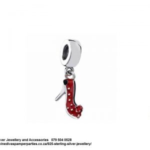 925 Sterling Silver Minnie Mouse Shoe Stiletto Heels with Red Enamel Detail Dangle Charm. Pandora Compatible. 