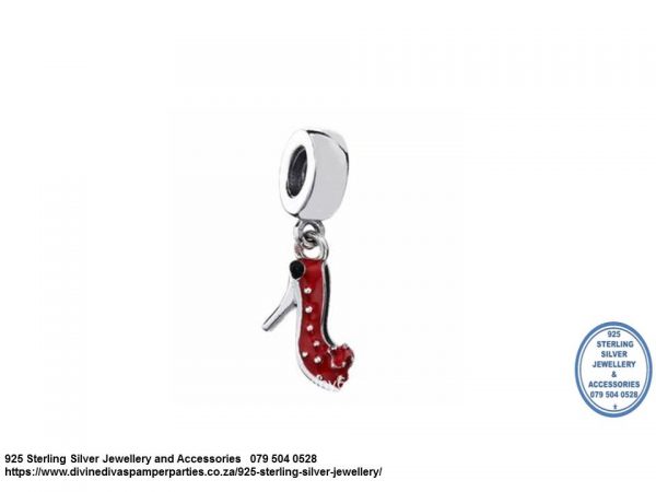 925 Sterling Silver Minnie Mouse Shoe Stiletto Heels with Red Enamel Detail Dangle Charm. Pandora Compatible. 
