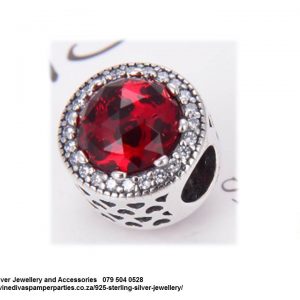 925 Sterling Silver Red Cubic cz Detail  Charm Bead. Pandora Compatible 