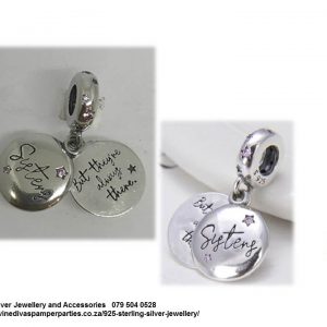 925 Sterling Silver  Sisters Detail Double Dangle Charm. Pandora Compatible 