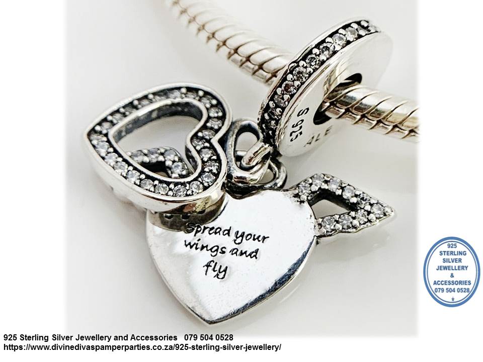 925 Sterling Silver Spread Your Wings Fly Inspiration Heart Charm Bead. Pandora Compatible