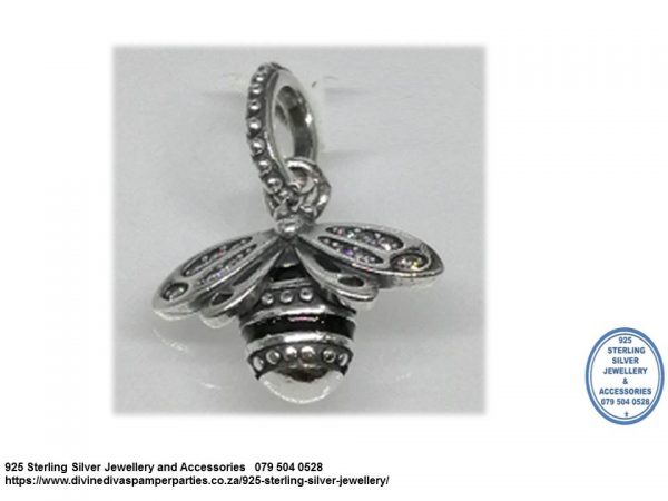 925 Sterling Silver Bee Charm Bead Cz. Pandora Compatible