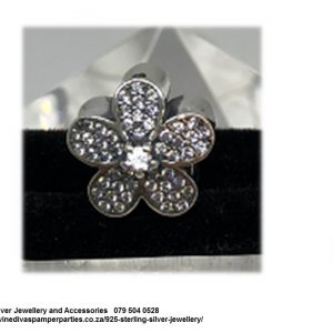 925 Sterling Silver Cz Cubic Detail Flower Charm Bead. Pandora Compatible