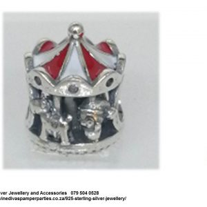 925 Sterling Silver Enamel Detail Carousel Christmas Charm Bead. Pandora Compatible