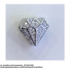 925 Sterling Silver Geometric shape Cz Clear Cubic Diamonds are a Girls Best Friend  Charm Bead. Pandora Compatible