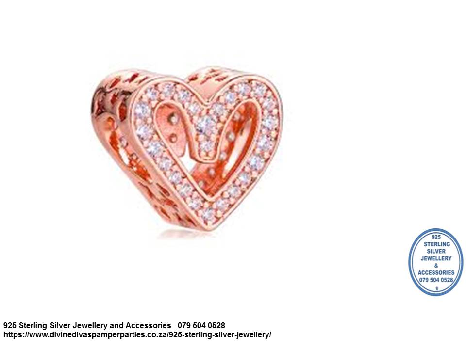 925 Sterling Silver Rose gold Plated Free Hand Heart with Cubic Detail. Pandora Compatible.