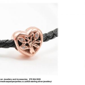 925 Sterling Silver Rose gold Plated Tree Of Life Heart Love Charm Bead Cz. Pandora Compatible