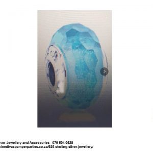 925 Sterling Silver Blue Faceted Charm Bead. Pandora Compatible 