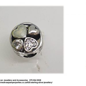 925 Sterling Silver 4 Hearts Charm Bead. Pandora Compatible 