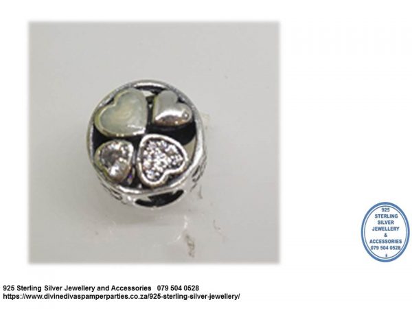 925 Sterling Silver 4 Hearts Charm Bead. Pandora Compatible 