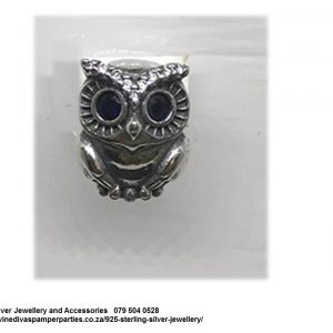 925 Sterling Silver Owl Charm Bead Cz. Pandora Compatible