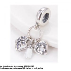 925 Sterling Silver Cz Tripple Dangle Baby Bottle Baby Booties Baby Foot Prints   Charm Bead. Pandora Compatible