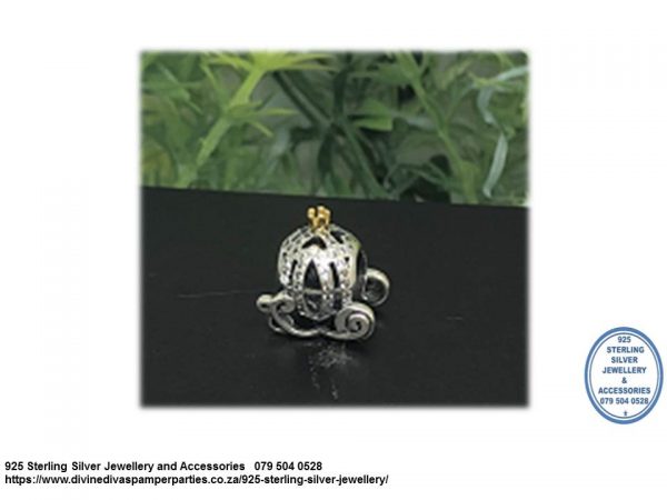 925 Sterling Silver Cinderella Princess Pumpkin Carriage Charm Bead Fairy tale. Pandora Compatible