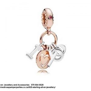 925 Sterling Silver ' I LOVE YOU'  Charm - Rose gold Plated on top of Sterling Silver. Pandora Compatible