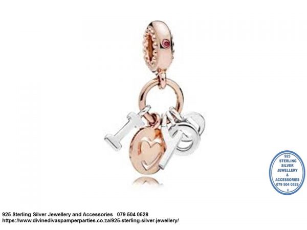 925 Sterling Silver ' I LOVE YOU'  Charm - Rose gold Plated on top of Sterling Silver. Pandora Compatible
