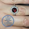 925 Sterling Silver Ring with Round Halo Red Cubic with clear cubic setting around