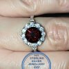 925 Sterling Silver Ring with Round Halo Red Cubic with clear cubic setting around