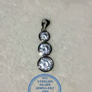 925 Sterling Silver Pendant with 3 clear round Cubics in a column down 3 sizes.