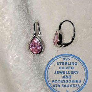 "925 Sterling Silver Earrings 1 pair Blue Red Pink Clear cubic detail "