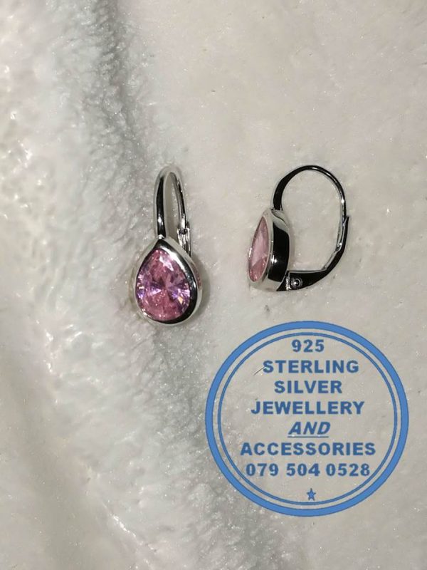 "925 Sterling Silver Earrings 1 pair Blue Red Pink Clear cubic detail "