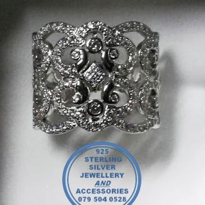 "925 Sterling Silver Ring with cubics set in multiple roundings. Showstopper statement Ring."