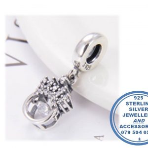 "925 Sterling Silver Dangle  Crown Ring  Charm with moving cubic center. Pandora Compatible"