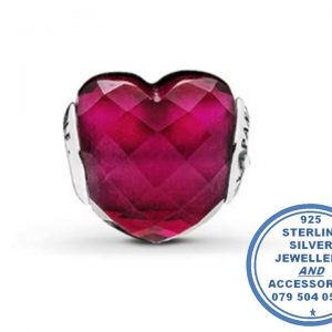 925 Sterling Silver Red Ruby Love Heart Charm. Pandora Compatible