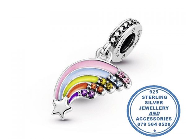 "925 Sterling Silver CZ Rainbow Colourful Enamel Pandora Compatible Dangle Charm"