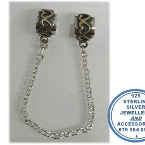 "925 Sterling Silver Safety Chain with Hearts. Pandora Compatible. "