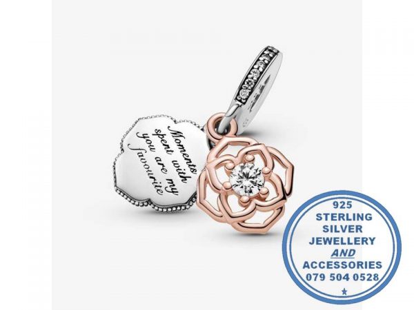 "925 Sterling Silver Dangle Charm Two Tone Enscribed ""Moments spent with you are my Favourite"". Pandora Compatible "