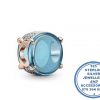 "Rose Gold PLATED Blue Oval Cabochon Pandora Compatible Bead Charm"