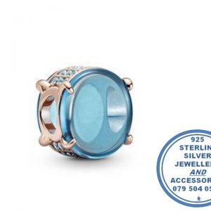"Rose Gold PLATED Blue Oval Cabochon Pandora Compatible Bead Charm"