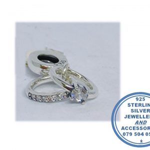"925 Sterling Silver  Dangle Charm. His and Hers Wedding Ring Set,.Pandora Compatible"