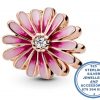 925 Sterling Silver Rose Gold Plated onto 925 Sterling Silver Pink Daisy Bead. Pandora Compatible