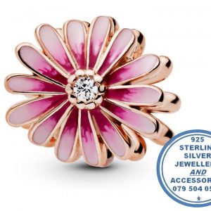 925 Sterling Silver Rose Gold Plated onto 925 Sterling Silver Pink Daisy Bead. Pandora Compatible