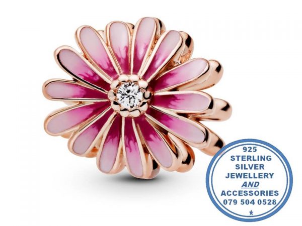 925 Sterling Silver Rose Gold Plated onto 925 Sterling Silver Pink Daisy Bead. Pandora Compatible