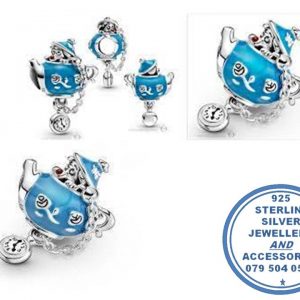 "925 Sterling Silver Alice in Wonderland Birthday Party Teapot Pandora Compatible Bead Charm"
