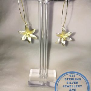 925 sterling Silver Gold Plated Double Hanging Big Flower Earrings. Hook in
